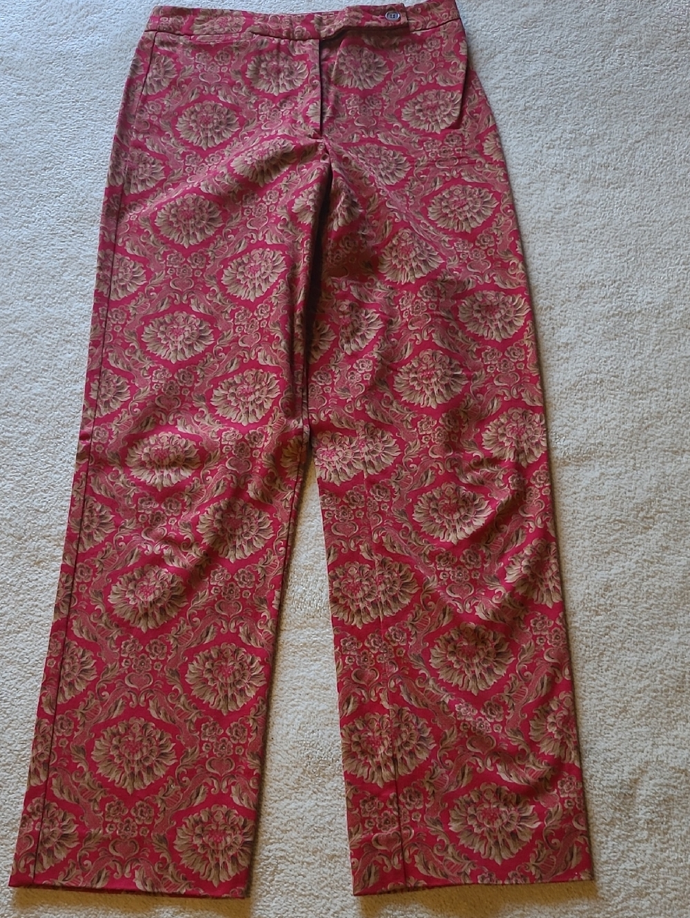 Talbots Vintage Size 4 High Waisted Red and Brown Brocade Pants